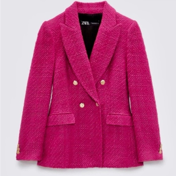 BLOGGERS FAVE Zara Raspberry Red Bouclé Tweed Blazer - Picture 7 of 16